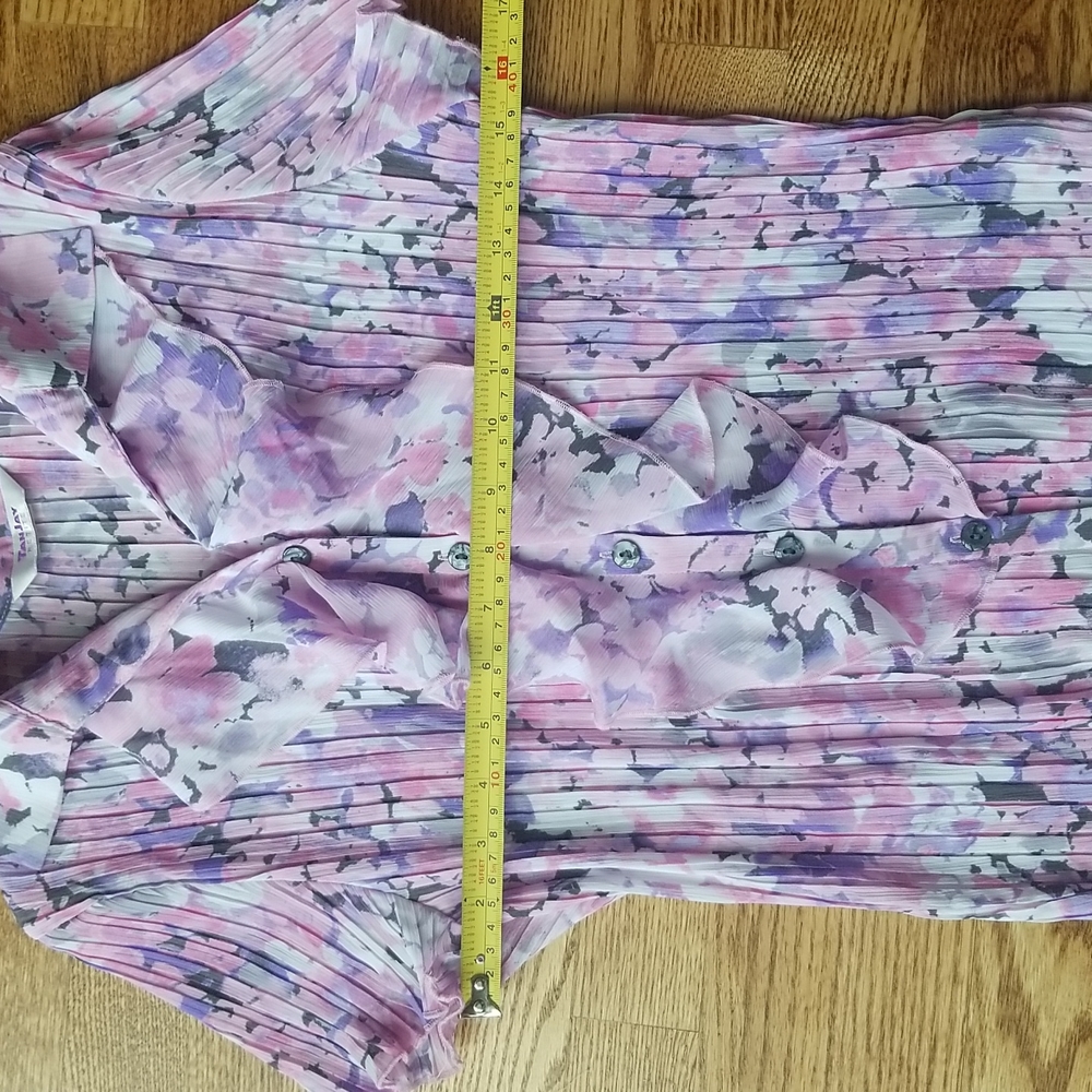 (XS) TanJay Floral Blouse Stretchy & Feminine Ruffle Business Casual Formal - Picture 6 of 10